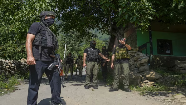 Security personnel keep vigil after after Operation Mahadev in which three terrorists were killed in an encounter, near Dachigam in Srinagar district, Jammu and Kashmir. PTI
